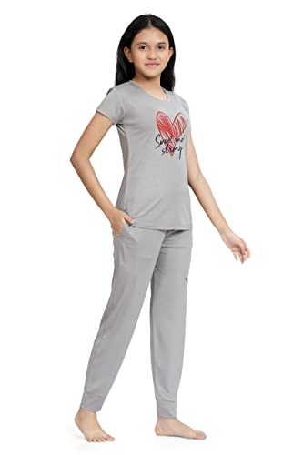 Image of Kids Night Suit for Girls - Cotton Set of Pyjama & T-Shirt Sleepwear - Lightweight & Comfortable Night Wear for Kids