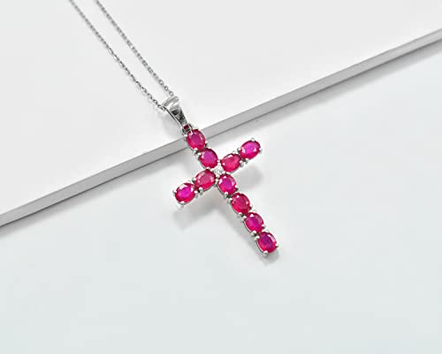 Generic July Birthstone Natural Red Ruby 5X4 Mm Gemstone 925 Sterling Silver Cross Pendant Necklace Ruby Jewelry Engagement Gift For Her(Pd-8324) (19 Inches thumb #2