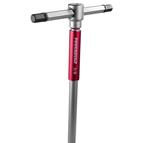 Powerbuilt 8 Pc SAE T-Handle Hex Allen Key Wrench Set w/Speed Sleeves for Fast Spinning Action, Sliding Top Handle for “T” or “L” Shape, Long Shafts, Storage Rack, Auto, Bicycle, Moto - 941644, Red