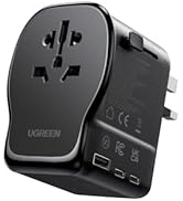 UGREEN GaN Universal Travel Adapter, 65W PD International Charger with 2 Type C Ports and USB-A P...