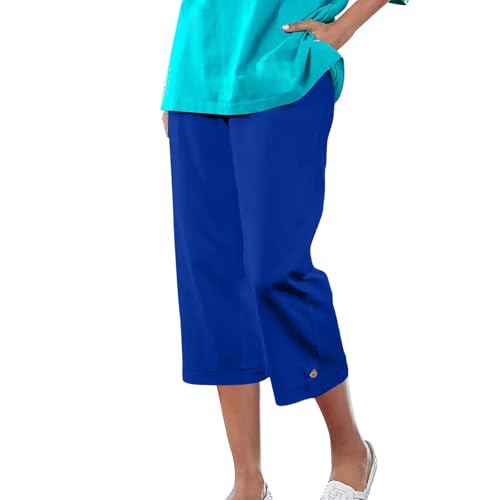 Pantalones de Verano Informales de algodón y Lino para Mujer, Cintura Alta, con Botones, de Pierna Ancha