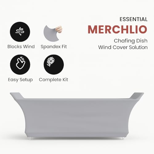 Chafer Wind Guard by Merchlio – 2 Pack | Handle-Covered Chafing Dish Wind Cover | Fitted, Washable & Reusable | Elegant Catering Decoration for Buffet, Party, Outdoor & Indoor Use (Grey)