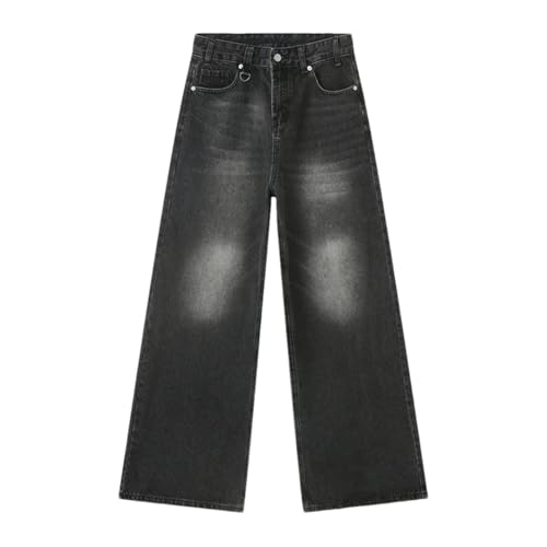 Men Jeans Metal Gradient Color Washed Straight Denim Pants Wide Leg Casual