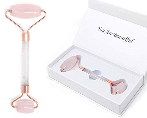 Rose Quartz Face Massage Roller + Ebook Guide | Jade Beauty Roller | Eye Puffiness Treatment | Crystal Quartz Natural Skincare | The Perfect Birthday - Christmas Gift