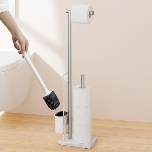 KES Porte Papier Toilette avec Brosse WC Porte Rouleau Papier Toilette Acier Inoxydable SUS304 Marbre Support Brossé, BPH233-2