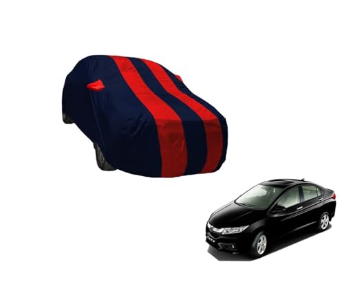 Image of Auto Hub Car Cover Compatible with City i-VTEC (Model : 2008-2019) with Weather Proof, Mirror Pocket, Triple Stitched, City Car Cover- Navy-Red