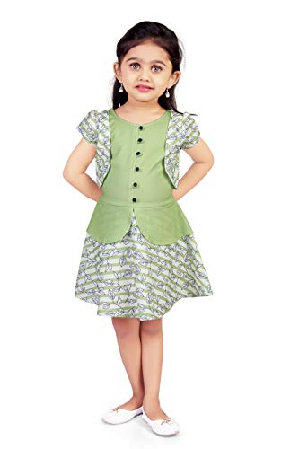 Image of Round Neck Floral Frock for Baby Girl's(Green /Light Brown)