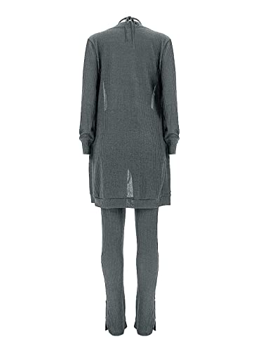 imbpceu Women's Sexy 3 Piece Outfits Button Front Cardigan Triangle Bra Drawstring Split Hem Pants Sets With Pocket4