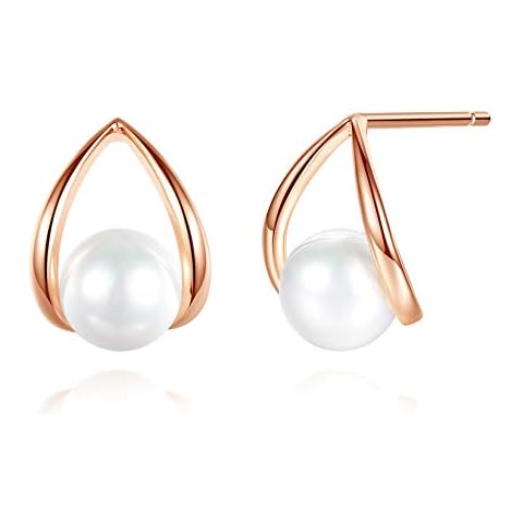 VIKI LYNN 18K Rose Gold 6mm Shell Pearl Stud Earrings Sterling Silver Jewelry for Women Cover