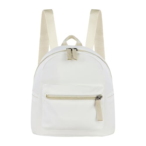 AfitLulu Mochila Pequeña Mujer, Mochilas Pequeñas Nailon Mochilas con 2 Bolsillos con Cremallera, Mini Mochila Mujer Casual, Pequeña Mochila de Viaje Ligera con Correa Ajustable (Nailon blanco)