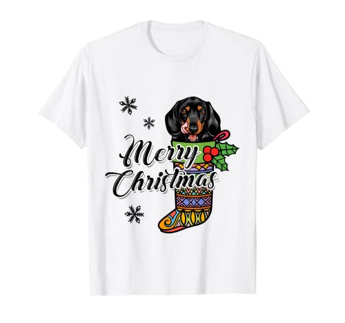 Funny Xmas Gift for Dog lover Merry Christmas Dachshund Camiseta