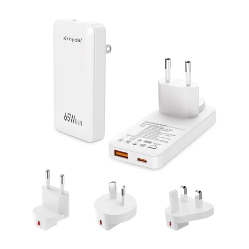 Ernydal USB C Ladegerät, 65W GaN Schnellladegerät, 4-in-1 Mehrfach Reiseadapter mit USB-C Power Delivery & USB-A QC3.0, Kompaktes Reisenetzteil für MacBook, Laptop, iPhone, Samsung, iPad