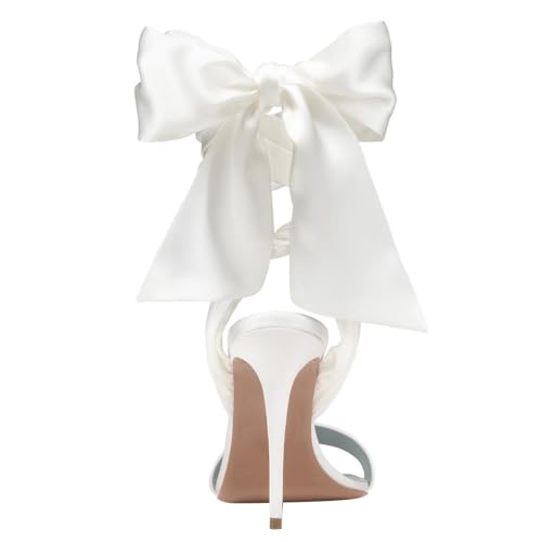 FSJ Women Open Toe Stiletto High Heel Sandals Lace-up Cute Satin Bowknot Heeled Sandals Sexy Strappy Summer Wedding Party Dress Shoes Size 4-16 US4