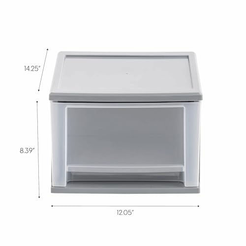 Under Bed Storage Bins, 17 Qt Medium Plastic Drawers, Stackable Modular Design, Gray Frame with Clear Bins, 12.05x14.25x8.39 Inches, 3 Pack - Image 4