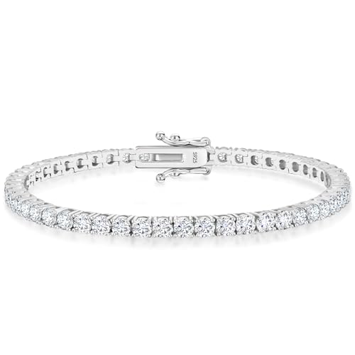 KRKC&CO Lab-Grown Moissanite Tennis Bracelet Women, Luxury Anniversary Wedding Bridal Gift for Wife, 2.2-13.8 ct.tw, D Color VVS1, 925 Sterling Silver 14K Golden Plated, Hypoallergenic, Everyday Jewelry