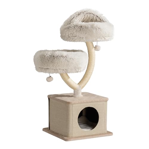Fudajo Kratzbaum Zweigdesign mit Katzenhaus 95 cm, Designer Katzenkratzbaum mit Plüsch und Sisal, Katzenbaum mit Katzenhöhle, Kletterbaum für...