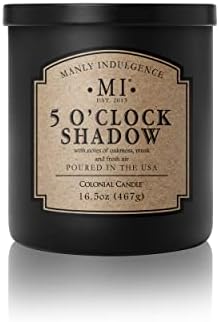 Manly Indulgence 5 O'Clock Shadow Jar Candle 16.5 oz - Oakmoss & Zesty Citrus Hints - Musk & Fresh Fir - Up to 60 Hours Burn - Soy Blend Wax, USA Poured