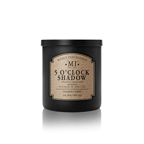 Manly Indulgence 5 O'clock Shadow Jar Candle 16.5 Oz - Oakmoss & Zesty Citrus Hints - Musk & Fresh Fir - Up To 60 Hours Burn - Soy Blend Wax, Usa Poured #TOP16