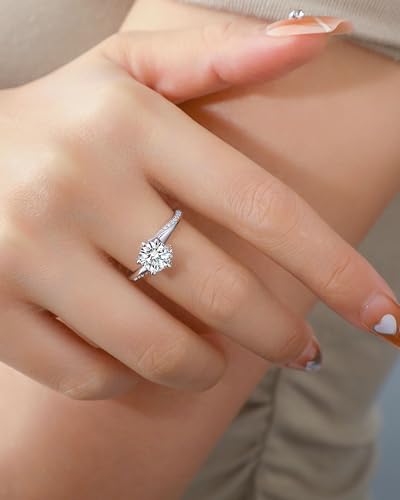 Elspeth 925 Sterling Silver Promise Ring Engagement Rings, Round Cut Simulated 1.2 CT Diamond Bridal Wedding Ring, Gift for Women/Mom/Wife/Girlfriend 8 Size3