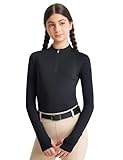 FitsT4 Sports Girls Long Sleeve Equestrian Shirt Summer Breathable Horse Riding Shirts Half Zip Horseback Show Shirt Athletic Tops Black M