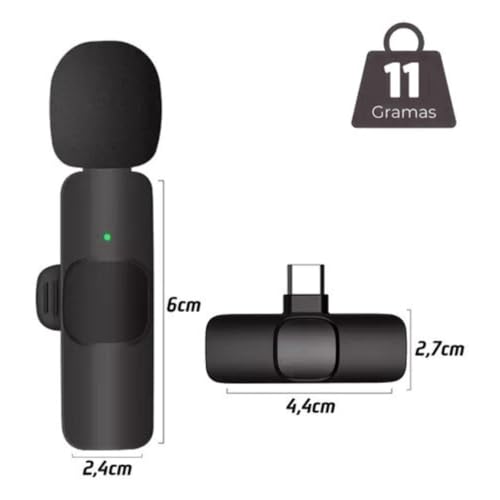 Microfone de Lapela sem Fio 2 Peças para iPhone iPad Android 1 Transmissor Suporta 2 Microfones (Tip