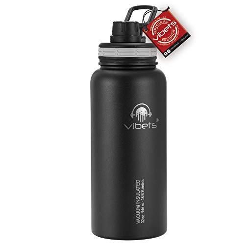 Garrafa Térmica Sport Vibets Hydro USA com Parede Dupla Isolada a Vácuo, 946 ml (Preta/Cinza)