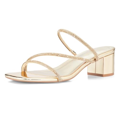 Image of Shoe'N Tale Strappy Heels For Women Low Chunky Block Heel Heeled Sandals Square Open Toe Slip On Slides Mules