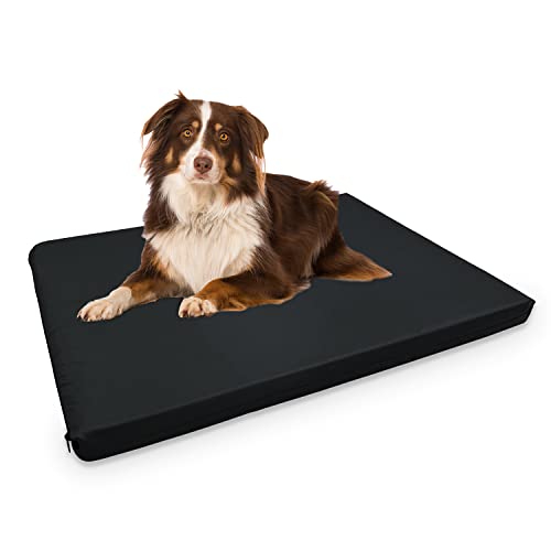 Pinkfairyz Heavy Duty Pet Dog Bed Mattress Mat Cushion Tough Waterproof Zip Cover Washable ,Orthopaedic Foam Mat Cushion for Dogs, Cats, Large (108 x 72cm), Black 5cm Thick
