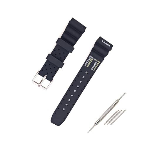 JZK Correa silicona negra repuesto 20 mm para Citizen Promaster, Hyper, Aqualand, Duplex, pulsera deportiva impermeable para buceo hombre con herramienta extracción correa reloj