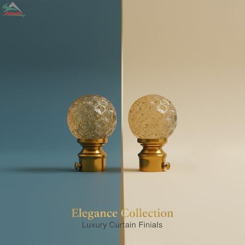 Image of Atlantic Curtain Rod Finials Set of 4, Decorative Textured Resin Globe Finials with Gold Finish for Standard Drapery Rods