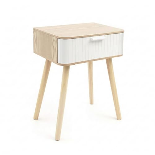 INDE MOBLEKIT | Mesita de Noche Madera Blanca con Cajón, 40x29x52 cm, Mesilla Estilo Nórdico para Dormitorio o Salón, Mesa Auxiliar Compacta, Mesitas de Noche Blancas y Funcionales