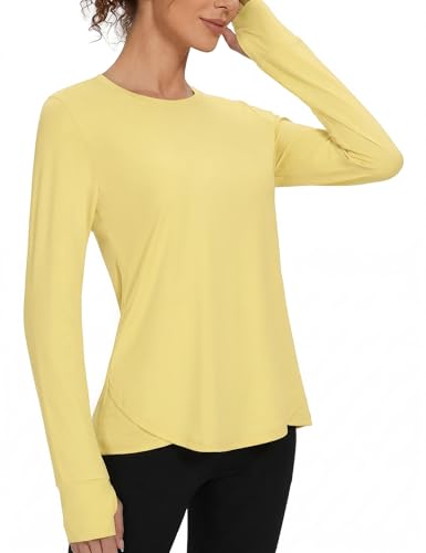 Gyabnw Damen Langarm Sport Top Rundhals Fitness Shirt mit UV-Schutz Atmungsaktiv Schnelltrocknend Ideal für Yoga Wandern Workout