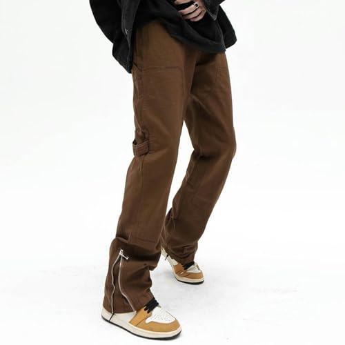 Jean micro-évasé marron café pour homme style rétro américain - 5