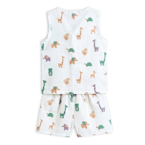 Image of The Boo Boo Club Muslin Jhabla and Short Set 100% GOTS Certified Organic Cotton | Sleeveless Button Vest | Summer Wear Set