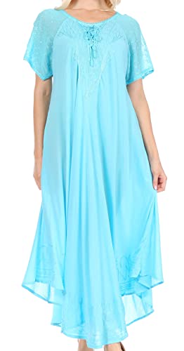 Image of Sakkas Egan Long Embroidered Caftan Dress /Cover Up with Embroidered Cap Sleeves