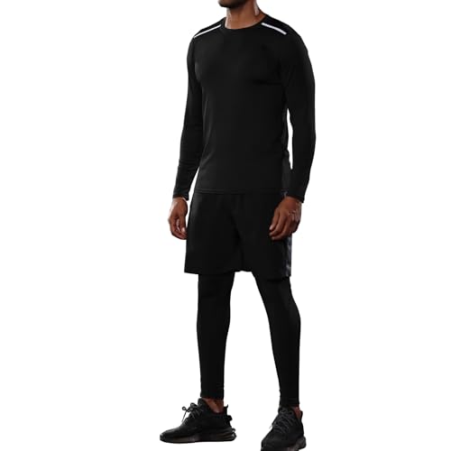 Image of BUYJYA 5Pcs Men's Compression Pants Shirt Top Long Sleeve Jacket Athletic Sets Gym Clothing Mens Workout Valentine's Day gift