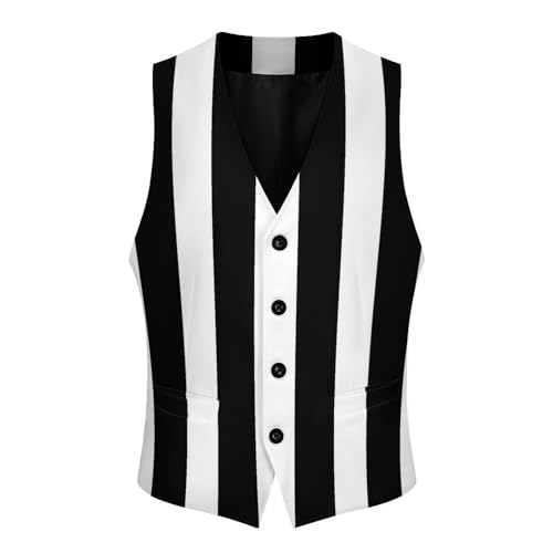 Black And White Cool Stripe Men's Suit Vests Business Formal Dress V-Neck Waistcoat Tops with 2 Pockets4