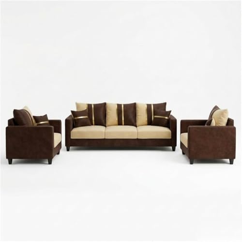 Image of Jester Plush Comfort Sofa Set | 3 Seater + 1 Seater + 1 Seater | Luxury Velvet Suede Fabric | Modern Living Room Sofa | Dark Brown - Beige