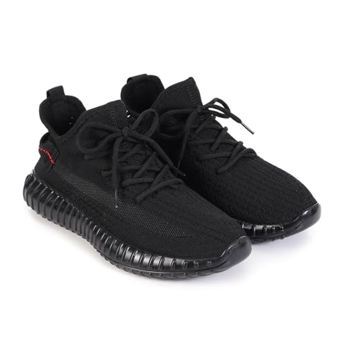Image of Men's Black Sports Running Shoes | Lightweight Breathable Mesh Sneakers | Lace-Up Casual Walking & Gym Shoes | Anti-Slip Sole Comfortable Footwear for Men.