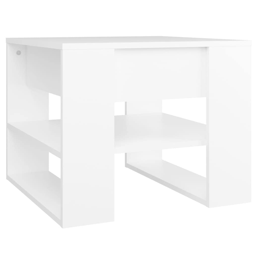 Mesa de centro blanca 55 x 55 x 42 cm, material de madera, diseño moderno con estante, mesa auxiliar estable, pequeña, ahorra espacio, para salón, balcón y dormitorio