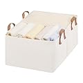 StorageWorks Fabric Storage Bins, Large Storage Baskets for Shelves, Closet Organizers and Storage Bins with Metal Frame, Handles, Natural Color, 2-Pack