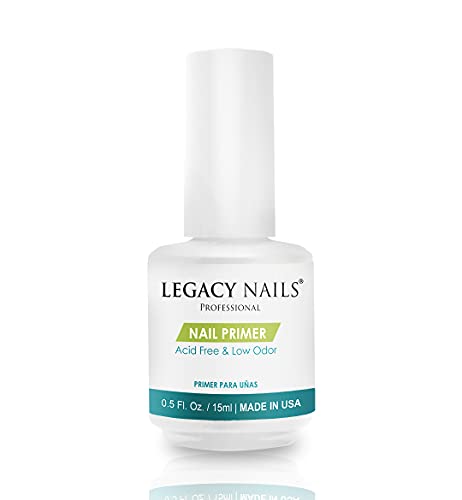 Legacy Nails Nail Primer 0.5oz/ 15ml - Low Odor, Acid-Free & pH leveling polymer - Works as a bridge between natural nails and acrylic and gel systems, gel polish, and nail lacquers.