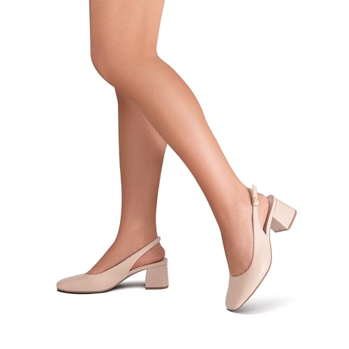 Image of DREAM PAIRS Women's Low Chunky Heels Slingback Square Toe Block Dress Shoes Closed Toe Comfortable Wedding Work Pumps