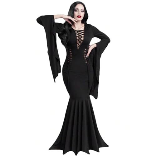 OIOLOYJM Morticia Addams Costume Women Renaissance Medieval Sexy Witch Vampire Gothic Halloween Costumes Woman 2025 Dresses
