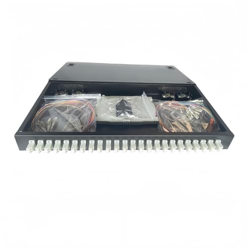 TXWTXPJ-24-Port LC Duplex OM2 Multimode Fiber Enclosure, 48-Core Rack Mount Enclosure with Splice Trays & Couplers & Pigtails for High-Speed Networks