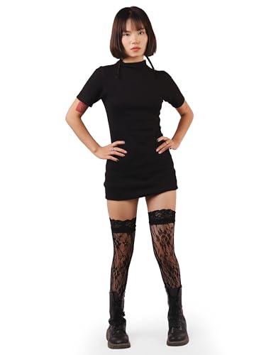 Image of Sacina Black Flower Lace Black Thigh High Stockings, Black Lace Stockings, Elastic Hosiery Tights, Gothic Accessories for Women
