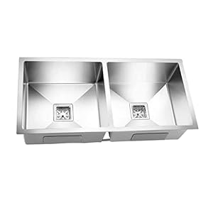 AARVIK Stainless Steel Kitchen Sink Double Bowl with Waste Coupling with Waste Pipe 37X18X10