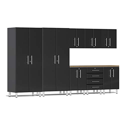 Ulti-MATE UG25092B 9-Piece Cabinet Kit with Bamboo Worktop in Midnight Black Metallic