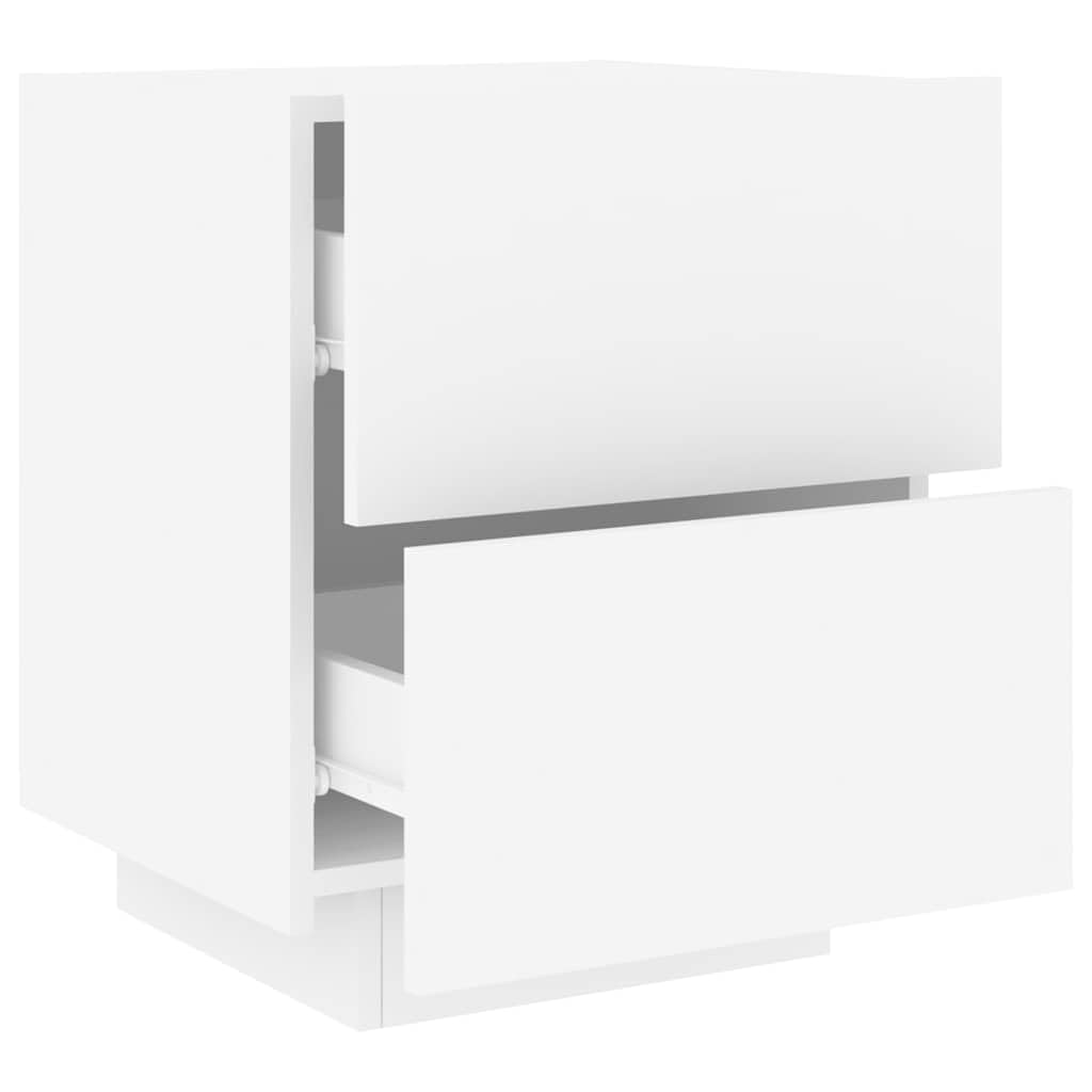Mesita de noche LED auxiliar blanca de madera 45 x 40 x 55 cm con luz RGB y 2 cajones, moderno armario de noche para dormitorio, salón, pasillo