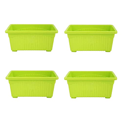 Image of Bianco Rectangular Plastic Pots for Plants, Jupiter Flower Pots for Home, Window Display, Garden (35 x 18.5 x 15 cm) (Green) (Pack of 4)